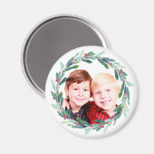 Aimant Aquarelle Holly Jolly Photo de Noël (Recto/Verso)