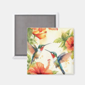 Aimant Aquarelle Hummingbird and Flowers Design (Recto/Verso)