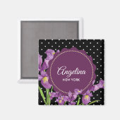 Aimant Aquarelle Iris Violet Points Noir Blanc (Recto/Verso)