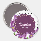 Aimant Aquarelle Iris Violet Points Noir Blanc (Recto/Verso)