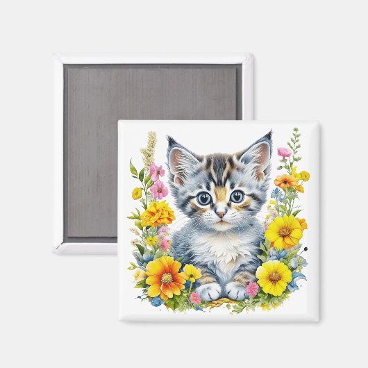 Aimant Aquarelle Kitten Fleurs (Recto/Verso)