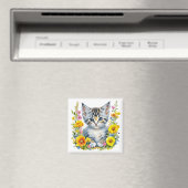 Aimant Aquarelle Kitten Fleurs (In Situ (Lave-vaisselle))