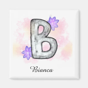 Aimant Aquarelle Lettre B Aux Fleurs Violettes