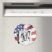 Aimant Aquarelle Lincoln Memorial avec drapeau américain (In Situ (Lave-vaisselle))