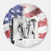 Aimant Aquarelle Lincoln Memorial avec drapeau américain (Devant)