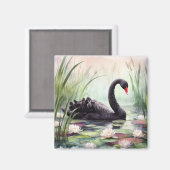 Aimant Aquarelle Lotus Fleurs Cygne noir (Recto/Verso)
