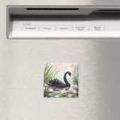 Aimant Aquarelle Lotus Fleurs Cygne noir (In Situ (Lave-vaisselle))