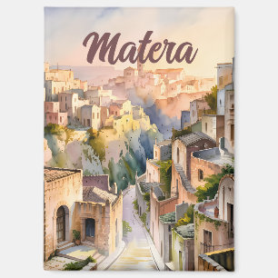 Aimant Aquarelle Matera Italie Sassi di Matera Vintage
