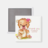 Aimant Aquarelle mignonne bébé ours fille Merci (Recto/Verso)