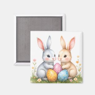 Aimant Aquarelle mignonne lapins de Pâques heureux Pâques