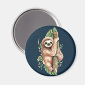 Aimant Aquarelle mignonne Sloth & Feuilles tropicaux (Recto/Verso)
