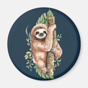 Aimant Aquarelle mignonne Sloth & Feuilles tropicaux