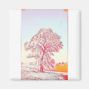 Aimant Aquarelle moderne des arbres enneigés colorés