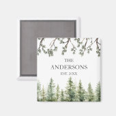 Aimant Aquarelle Monogramme Pins rustiques et branches (Recto/Verso)