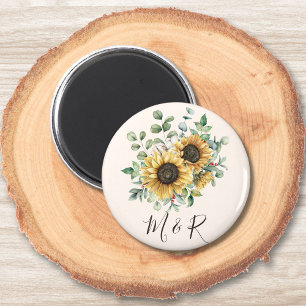 Aimant Aquarelle monogramme Vintage Tournesol rustique