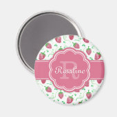 Aimant Aquarelle Motif fraise avec Monogramme (Recto/Verso)