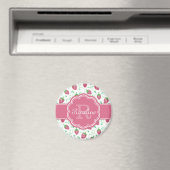 Aimant Aquarelle Motif fraise avec Monogramme (In Situ (Lave-vaisselle))