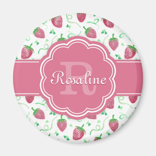 Aimant Aquarelle Motif fraise avec Monogramme (Devant)