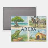 Aimant Aquarelle multivue d'Aruba (Recto/Verso)