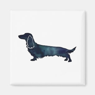 Aimant Aquarelle noire longue hailée Dachshund
