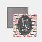 Aimant Aquarelle noire noire blanche rayures rose Floral (Recto/Verso)