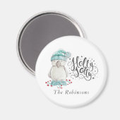 Aimant Aquarelle Oiseau d'hiver Holly Jolly Noël (Recto/Verso)