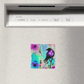 Aimant Aquarelle Oiseau Violet & Noir (In Situ (Lave-vaisselle))