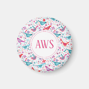 Aimant Aquarelle Oiseaux Lumineux Monogramme