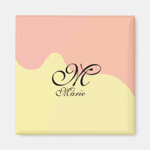 Aimant Aquarelle orange jaune rétro ajouter votre monogra