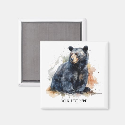 Aimant Aquarelle Ours Noir Bois Art, coutume (Recto/Verso)