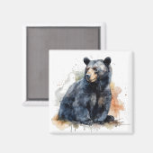 Aimant Aquarelle Ours Noir Ours Bois Art (Recto/Verso)