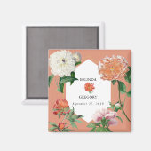 Aimant Aquarelle Peach Pink Peonies Mariage (Recto/Verso)