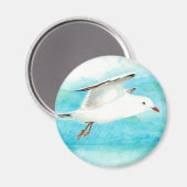 Aimant Aquarelle Peacock Blue Seagull in the Rain Bird (Recto/Verso)