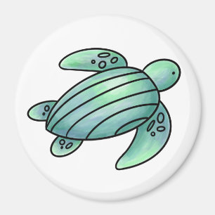 Aimant aquarelle peinte caricature de tortue de mer bleu