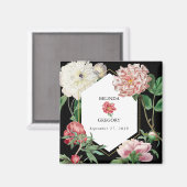 Aimant Aquarelle Peonies rose Fleurs Mariage Noir (Recto/Verso)