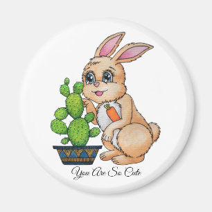 Aimant Aquarelle Rabbit Et Cactus Mignons