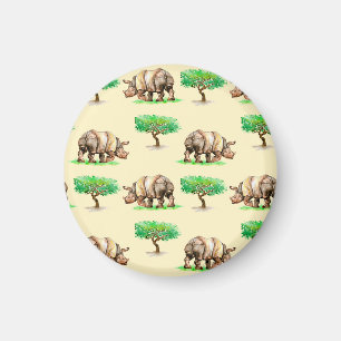 Aimant Aquarelle Rhino : Motif peint à la main.