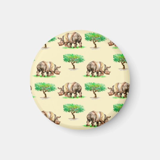 Aimant Aquarelle Rhino : Motif peint à la main. (Devant)