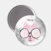 Aimant Aquarelle rose chat cool Meow (Recto/Verso)