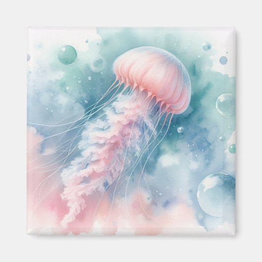 Aimant Aquarelle rose délicate méduse (Devant)