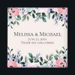 Aimant Aquarelle rose et violet Mariage à la frontière fl<br><div class="desc">Un aimant de mariage avec un joli design floral fait d'aquarelles. Fleurs de jardin roses,  violettes et vertes.</div>