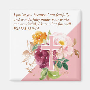 Aimant Aquarelle rose Flore Bible Verse