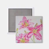 Aimant Aquarelle Rose Lily Fleur Floral Art (Recto/Verso)