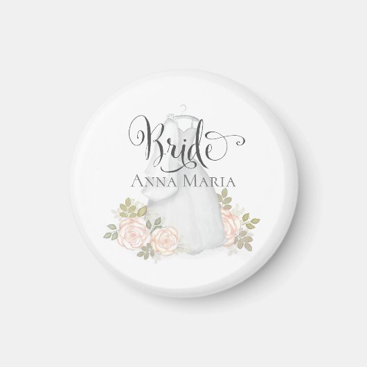 Aimant Aquarelle Rose Mariage robe  (Devant)