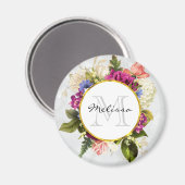 Aimant Aquarelle rose moderne Bouquet floral Monogramme (Recto/Verso)