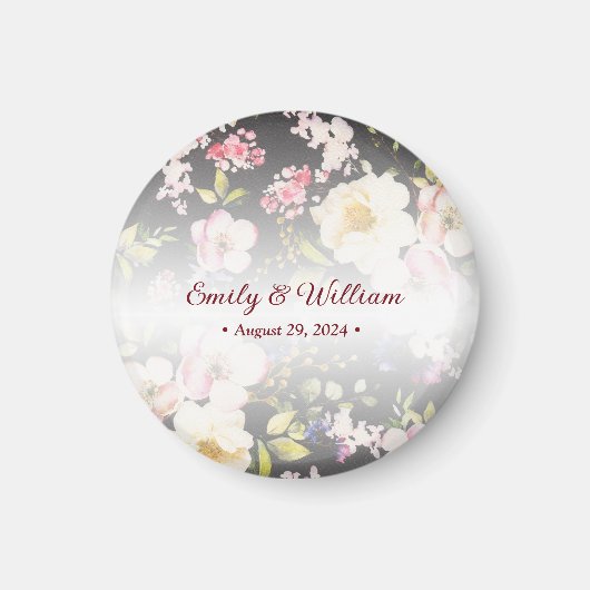 Aimant Aquarelle rose Roses jaunes, noir flou, Mariage (Devant)