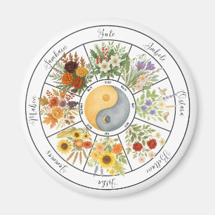 Aimant Aquarelle Roue florale de l'année Pagan Wicca