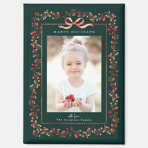 Aimant Aquarelle Rouge Berry Frame Photo Vert Noël