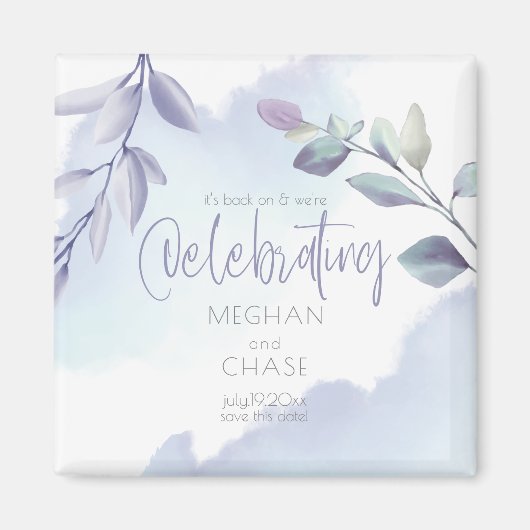 Aimant Aquarelle rustique Aqua Lilac Feuilles Enregistrer (Devant)
