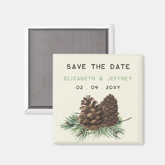 Aimant Aquarelle rustique Pin de forêt d'hiver Enregistre (Recto/Verso)